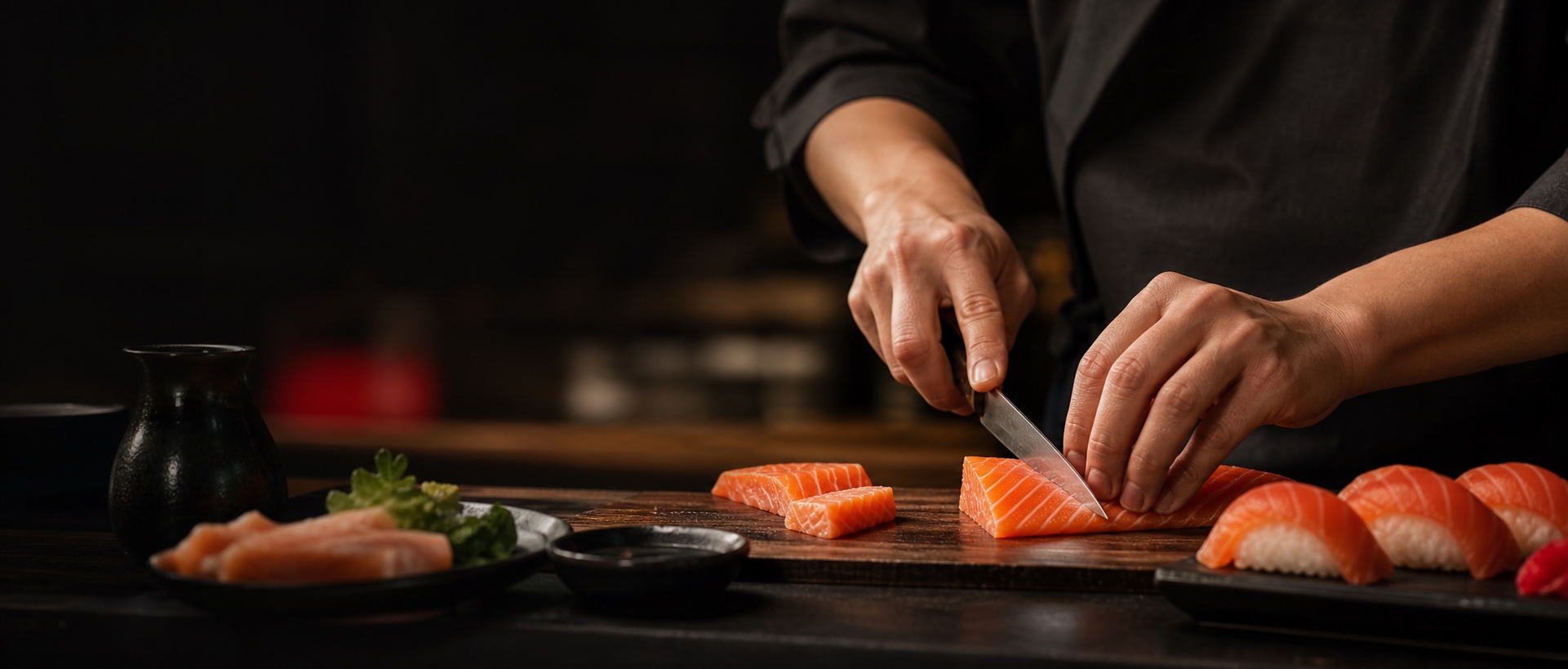 Ein Saiyoky-Koch bereitet frisches Sushi zu